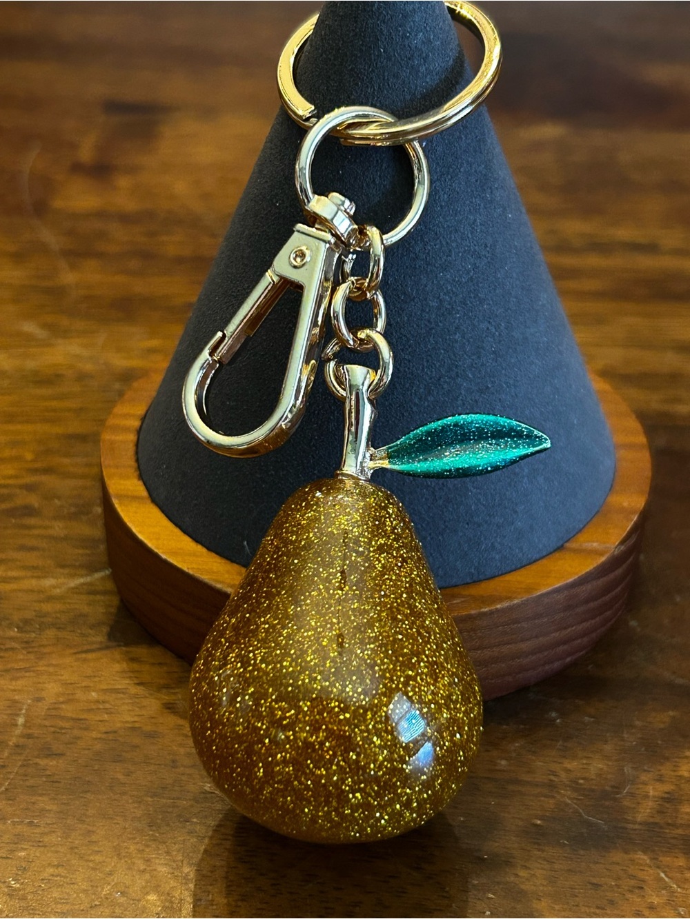 Fashion Yellow Pear w/Green Leaf Bag Charm Keychain with Silver Hardware NWOT